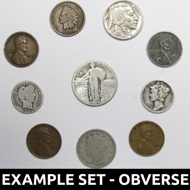 10 Old US Coins Collection - Silver Quarter & dimes, old nickels, obsolete pennies - vintage 1900s to 1940s