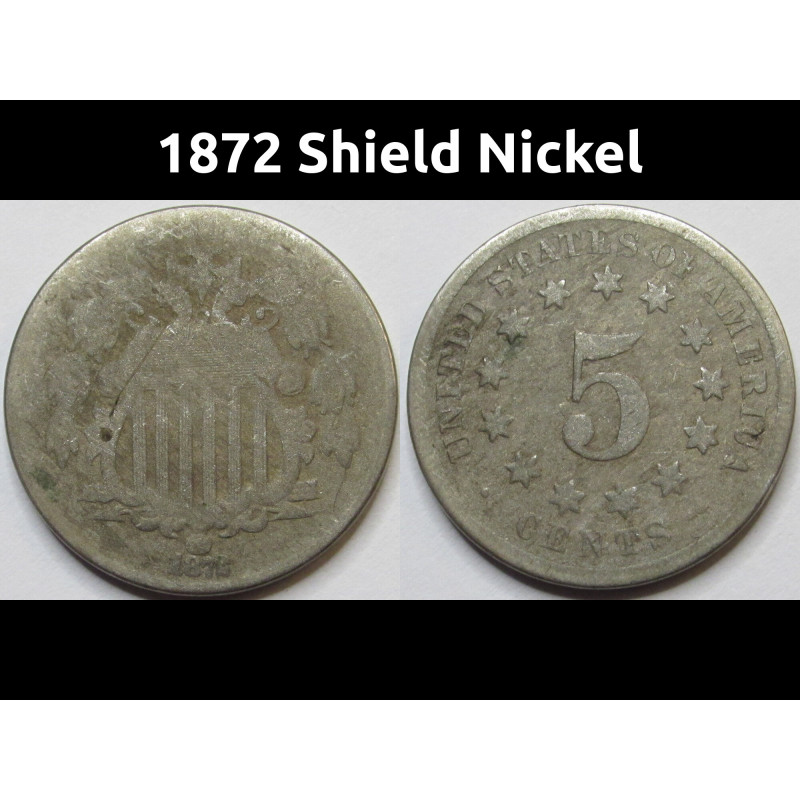 1872 Shield Nickel - old American Reconstruction era coin