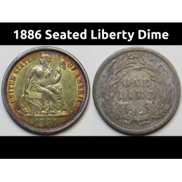 1886 Seated Liberty Dime - beautiful attractively toned uncirculated coin