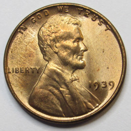 1939 Lincoln Wheat Cent - lustrous uncirculated American penny