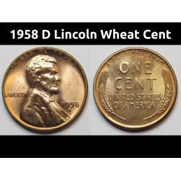 1958 D Lincoln Wheat Cent - uncirculated Denver mintmark American wheat penny