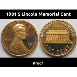 1981 S Lincoln Memorial Cent - copper composition San Francisco mint proof penny