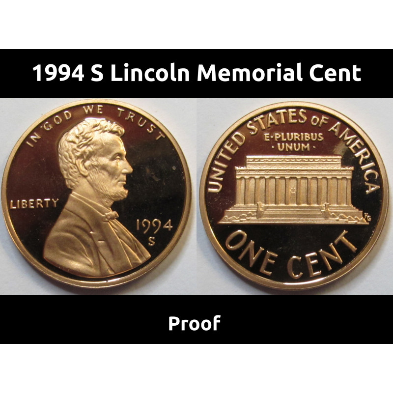 1994 S Lincoln Memorial Cent - reflective cameo American proof penny