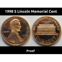 1998 S Lincoln Memorial Cent - S mintmark American proof penny