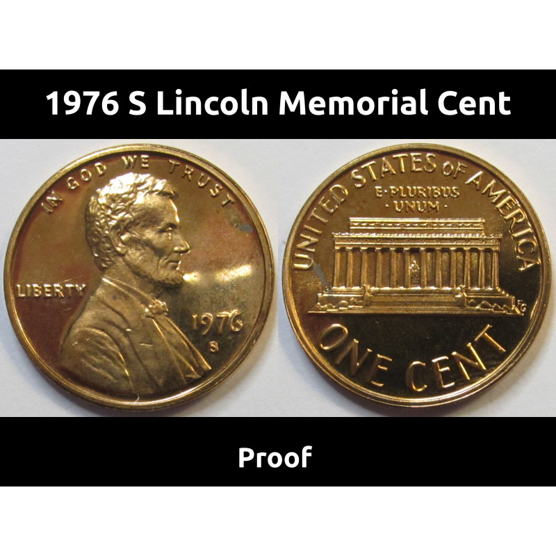 1976 S Lincoln Memorial Cent - flashy American proof penny coin