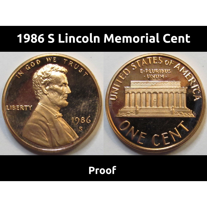 1986 S Lincoln Memorial Cent - vintage American proof penny