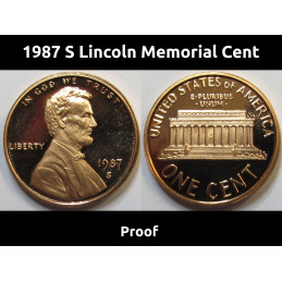 1987 S Lincoln Memorial Cent - reflective cameo American proof penny