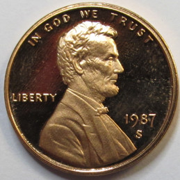 1987 S Lincoln Memorial Cent - reflective cameo American proof penny