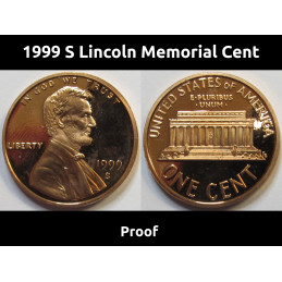 1999 S Lincoln Memorial Cent - deep cameo vintage American proof penny