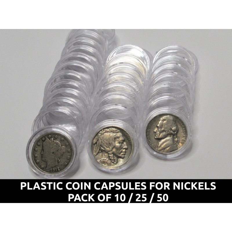 Nickel Sized Plastic coin capsules - 22 mm holders for coins - pack of 10 /  25 / 50