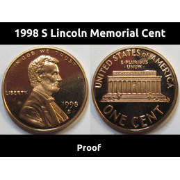 1998 S Lincoln Memorial Cent - vintage San Francisco American proof penny