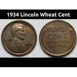 1934 Lincoln Wheat Cent - antique Wayte Raymond toned American wheat penny
