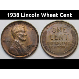 1938 Lincoln Wheat Cent - toned uncirculated American wheat penny