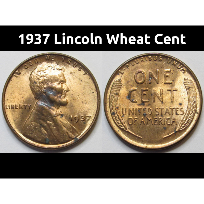1937 Lincoln Wheat Cent - uncirculated American antique wheat penny