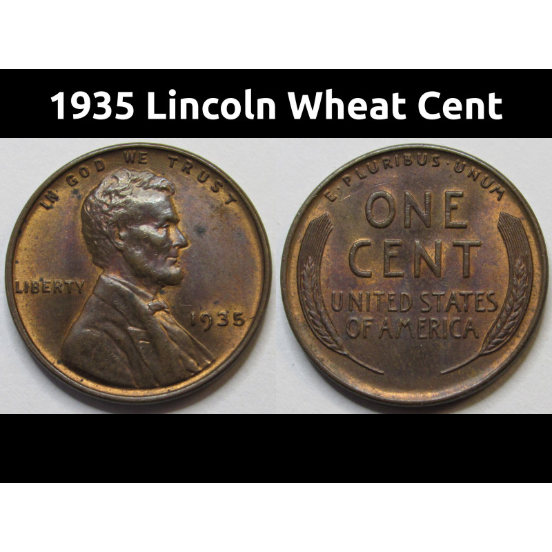 1935 Lincoln Wheat Cent - toned American wheat penny