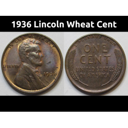 1936 Lincoln Wheat Cent - antique toned American wheat penny