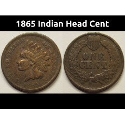 1865 Indian Head Cent - Civil War era issue American penny with full Liberty