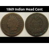 1869 Indian Head Cent - scarce issue American penny coin