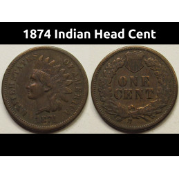 1874 Indian Head Cent - better condition partial Liberty old American penny