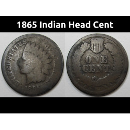 1865 Indian Head Cent - Civil War era issued American bronze penny
