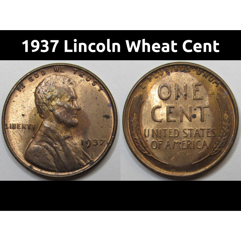 1937 Lincoln Wheat Cent - antique American wheat penny coin