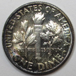 1959 Roosevelt Dime - beautiful toned uncirculated American silver coin