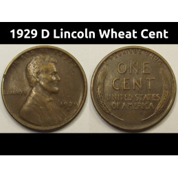 1929 D Lincoln Wheat Cent - higher grade Denver mintmark antique American penny