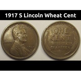 1917 S Lincoln Wheat Cent - nicer condition antique American penny from San Francisco
