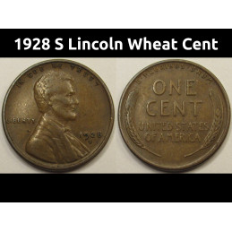1928 S Lincoln Wheat Cent - better condition antique San Francisco mintmark coin