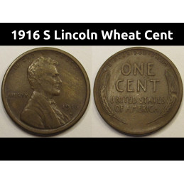 1916 S Lincoln Wheat Cent - antique San Francisco higher grade wheat penny