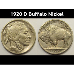 1920 D Buffalo Nickel - higher grade full horn better date antique coin
