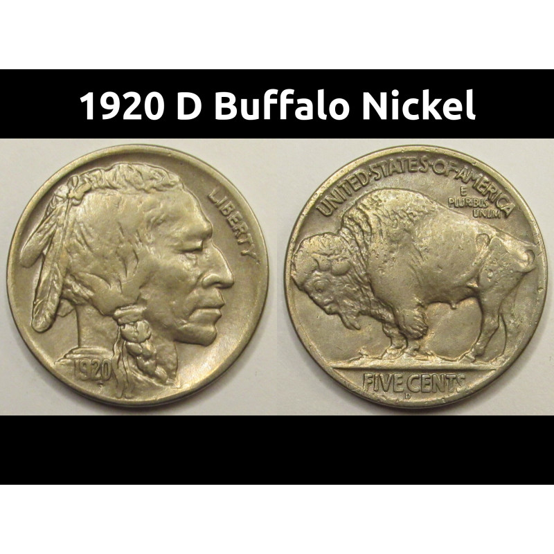 1920 D Buffalo Nickel - higher grade full horn better date antique coin