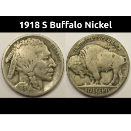 1918 S Buffalo Nickel - better date antique San Francisco mintmark coin