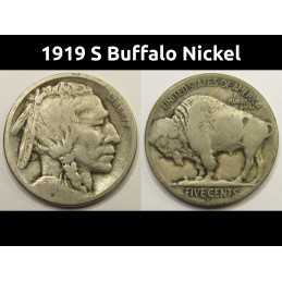 1919 S Buffalo Nickel - antique Indian Head American coin