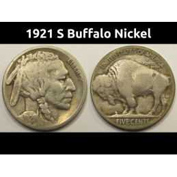 1921 S Buffalo Nickel - key date low mintage antique American coin