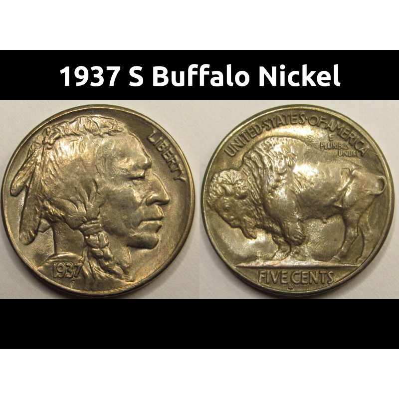 1937 S Buffalo Nickel - antique uncirculated San Francisco mintmark coin
