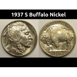 1937 S Buffalo Nickel - antique uncirculated American Indian coin