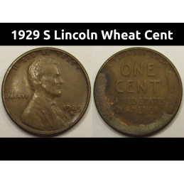 1929 S Lincoln Wheat Cent - antique San Francisco mintmark penny