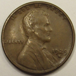 1929 S Lincoln Wheat Cent - antique San Francisco mintmark penny