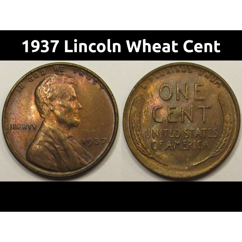 1937 Lincoln Wheat Cent - original toned antique penny