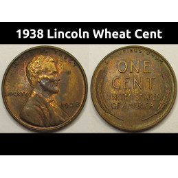 1938 Lincoln Wheat Cent - antique toned American wheat penny