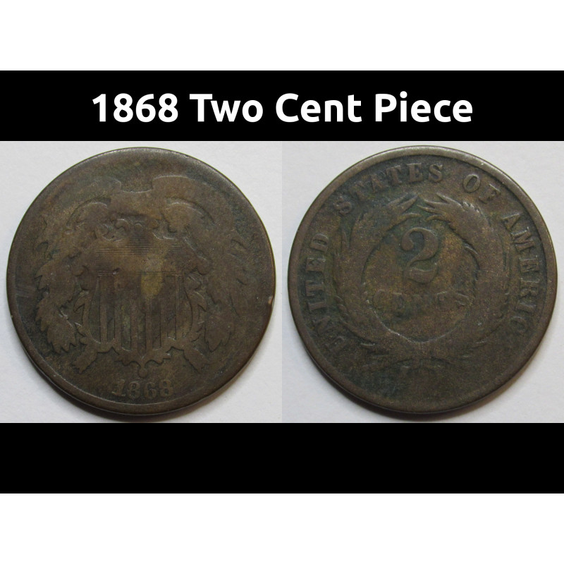 1868 Two Cent Piece - antique Reconstruction era copper American coin