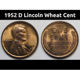 1952 D Lincoln Wheat Cent - uncirculated vintage American penny