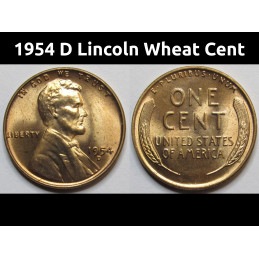 1954 D Lincoln Wheat Cent - uncirculated Denver mintmark American penny