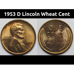 1953 D Lincoln Wheat Cent - beautiful Denver mintmark American wheat penny