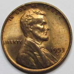 1953 D Lincoln Wheat Cent - beautiful Denver mintmark American wheat penny