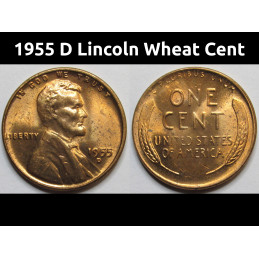 1955 D Lincoln Wheat Cent - antique Denver mintmark American wheat penny