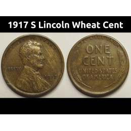 1917 S Lincoln Wheat Cent - wood grain finish Denver mintmark American penny