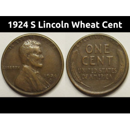 1924 S Lincoln Wheat Cent - better condition San Francisco mintmark antique penny