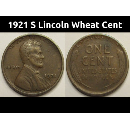 1921 S Lincoln Wheat Cent - higher grade San Francisco mintmark 